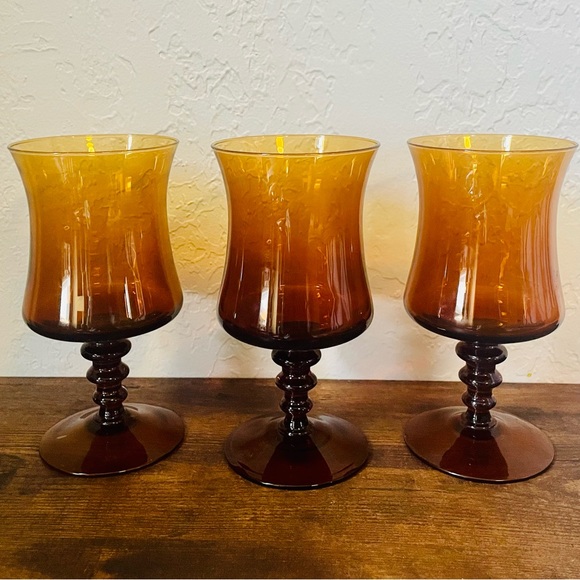 Set of 3 Colony Richmond Amber Gold Orange Cordial Glasses Water Goblets VTG - Picture 3 of 7